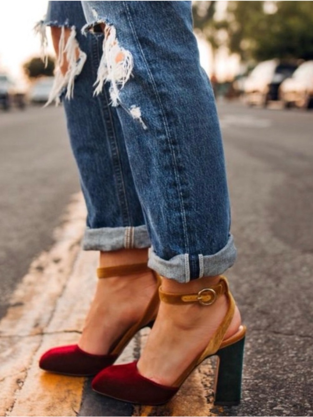 J Crew Harlow Multi Velvet Pumps - Burgundy Dark Green and Mustard 11 - Picture 6 of 6